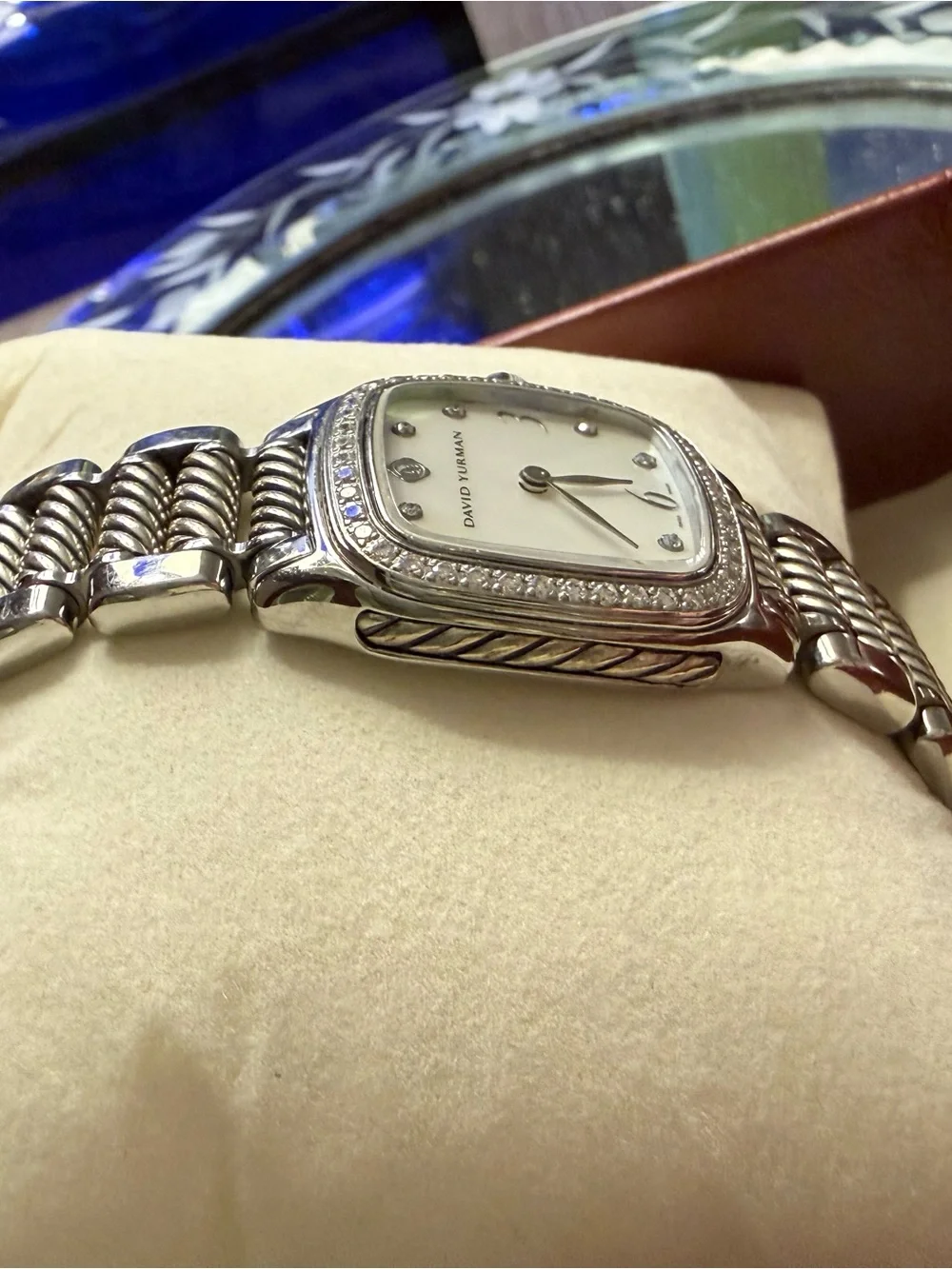David Yurman Women's Diamond Bezel Watch Silver Cable Link